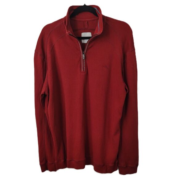 TOMMY BAHAMA Half-Zip Cotton Pullover Large Men's Red Cotton Long Sleeve Shirt - Picture 2 of 7